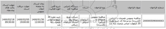 مناقصه عمومی همزمان با ارزیابی (فشرده) دو مرحله ای خرید مقره 20 کیلوولت میخی پلیمری پایه بلند