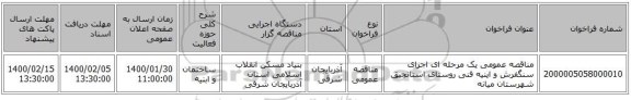 مناقصه عمومی یک مرحله ای اجرای سنگفرش و اینیه فنی  روستای استانجیق شهرستان میانه