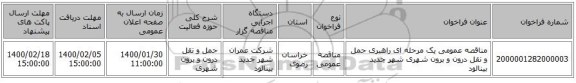 مناقصه عمومی یک مرحله ای راهبری حمل و نقل درون و برون شهری شهر جدید بینالود