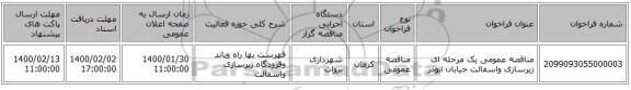 مناقصه عمومی یک مرحله ای زیرسازی واسفالت خیابان ابوذر