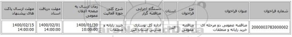 مناقصه عمومی دو مرحله ای خرید رایانه و متعلقات
