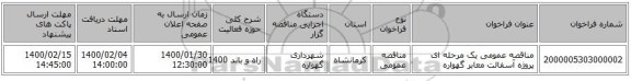 مناقصه عمومی یک مرحله ای پروژه آسفالت معابر گهواره