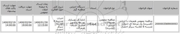 مناقصه عمومی همزمان با ارزیابی (فشرده) یک مرحله ای احداث مدرسه 6 کلاسه سرگز احمدی