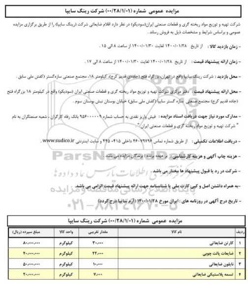 مزایده،مزایده فروش اقلام ضایعاتی