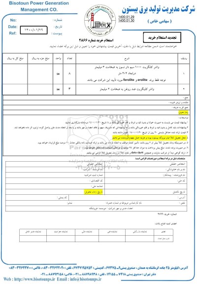 استعلام، استعلام واشر کلنگریت 1000 سیم دار نسوز ...