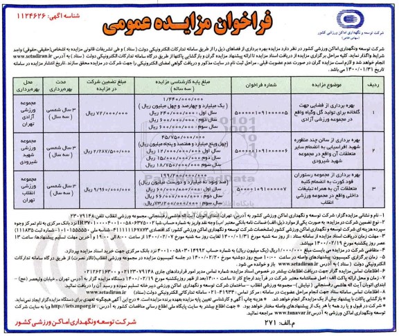 مزایده بهره برداری از فضایی جهت گلخانه برای تولید گل و گیاه ...