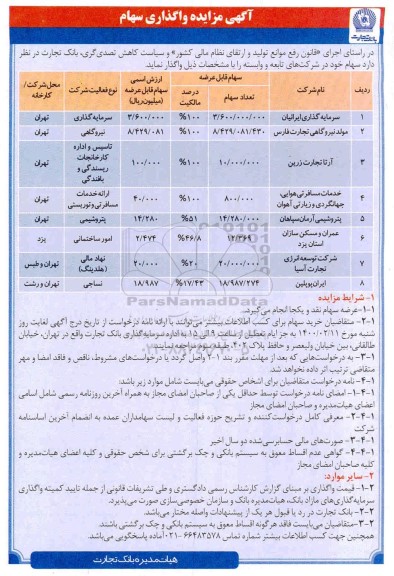 مزایده، مزایده واگذاری سهام