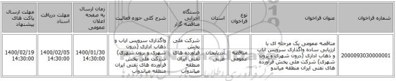مناقصه عمومی یک مرحله ای با ارزیابی ساده واگذاری سرویس ایاب و ذهاب اداری (درون شهری و برون شهری) شرکت ملی پخش فرآورده های نفتی ایران منطقه میاندو