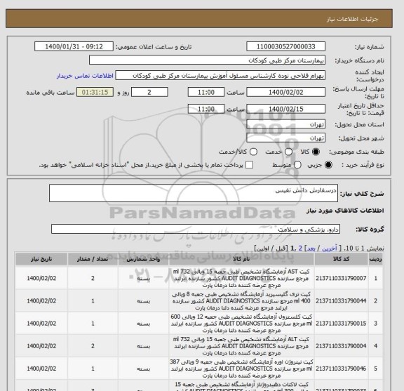 استعلام درسفارش دانش نفیس