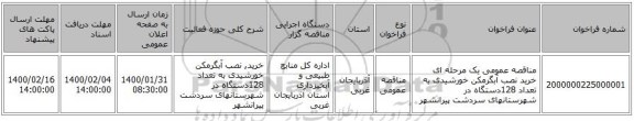 مناقصه عمومی یک مرحله ای خرید نصب آبگرمکن خورشیدی به تعداد 128دستگاه در شهرستانهای سردشت پیرانشهر 