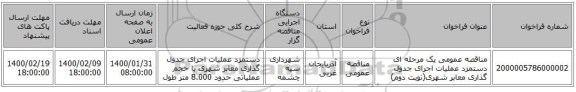 مناقصه عمومی یک مرحله ای دستمزد عملیات اجرای جدول گذاری معابر شهری(نوبت دوم)