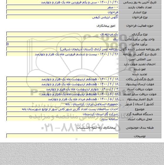 احداث ساختمان پست امداد گاز در شهر کانی سور  از توابع شهرستان بانه