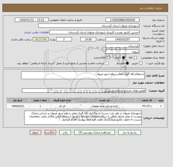 استعلام استعلام لکه گیری معابر سطح شهر مریوان