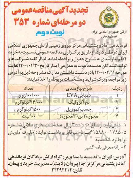 تجدید مناقصه، تجدید مناقصه خرید 4 قلم نیازمندی - نوبت دوم 