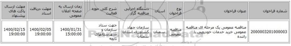 مناقصه عمومی یک مرحله ای مناقصه عمومی خرید خدمات خودرویی با راننده  