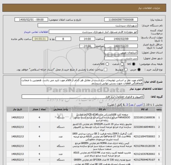 استعلام اقلام مورد نظر بر اساس توضیحات درج شده در مقابل هر کدام از اقلام مورد تایید می باشد. همچنین با ضمانت هماهنگی قطعات جهت بستن نهایی سیستم.