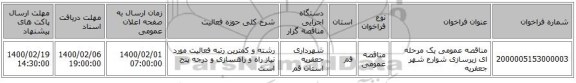 مناقصه عمومی یک مرحله ای زیرسازی شوارع شهر جعفریه