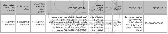 مناقصه عمومی یک مرحله ای خرید کنسول گازهای طبی طرح توسعه بیمارستان ضیایی اردکان