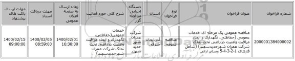 مناقصه عمومی یک مرحله ای خدمات عمومی (حفاظتی، نگهداری و ایجاد مراقبت وامنیت دراراضی تحت تملک شرکت عمران شهرجدیدسهند) (شامل فازهای 1-2-3-4-5 وسایر اراض