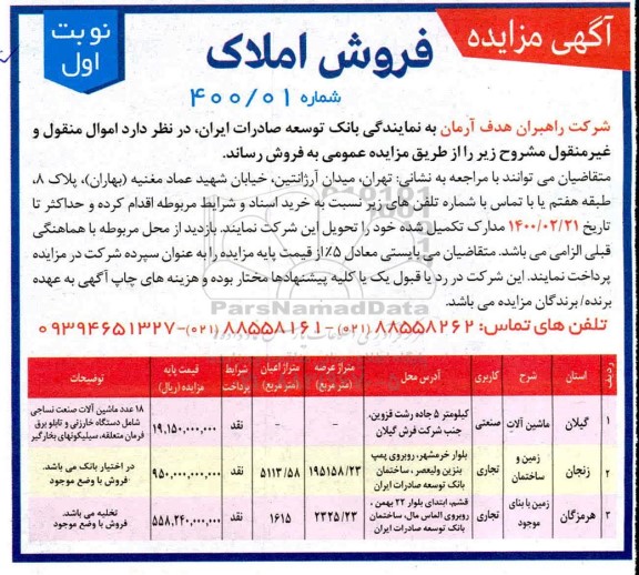 مزایده ، مزایده فروش اموال منقول و غیرمنقول 