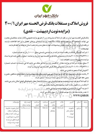 مزایده ،فروش املاک و مستغلات به پلاک ثبتی 36.2089