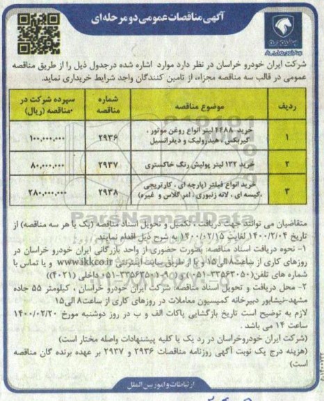 مناقصات عمومی خرید 4488 لیست انواع روغن موتور گیربکس هیدرولیک و دیفرانسیل ...