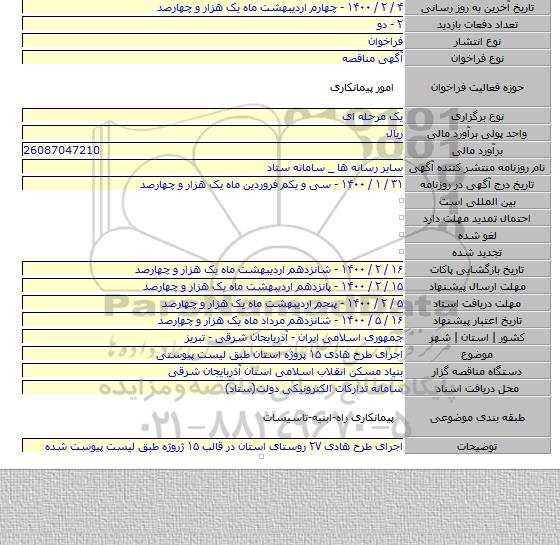 اجرای طرح هادی ۱۵ پروژه استان  طبق لیست پیوستی