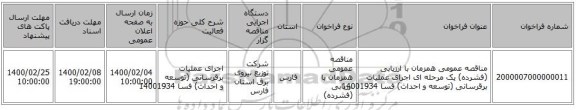 مناقصه عمومی همزمان با ارزیابی (فشرده) یک مرحله ای اجرای عملیات برقرسانی (توسعه و احداث) فسا 14001934