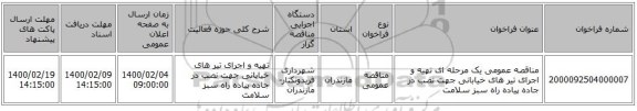 مناقصه عمومی یک مرحله ای تهیه و اجرای تیر های خیابانی جهت نصب در جاده پیاده راه سبز سلامت 