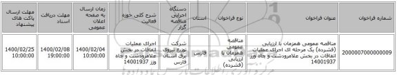 مناقصه عمومی همزمان با ارزیابی (فشرده) یک مرحله ای اجرای عملیات اتفاقات در بخش علامرودشت و چاه ورز 14001937