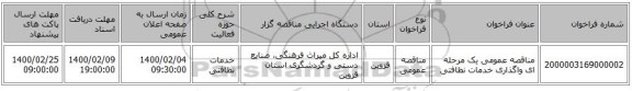 مناقصه عمومی یک مرحله ای واگذاری خدمات نظافتی 