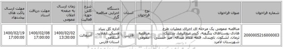مناقصه عمومی یک مرحله ای اجرای عملیات طرح هادی روستاهای پنگرویه، کندر عبدالرضا، ستنبک، ترمان، لشکون، ناوبندی، قلعه غلام عبداله، میر حسنی شهرستان لامرد