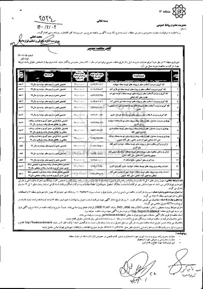 مناقصه، مناقصه لکه گیری و مرمت آسفالت معابر... 