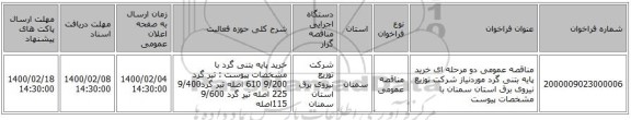 مناقصه عمومی دو مرحله ای خرید پایه بتنی گرد موردنیاز شرکت توزیع نیروی برق استان سمنان با مشخصات پیوست