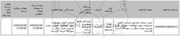 خرید خدمات مشاوره ارزیابی کیفی مشاوران جهت مطالعات تفصیلی طرح مدیریت پایدار جنگل در حوزه84 استان گلستان 
