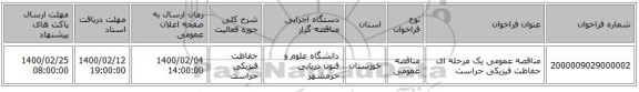 مناقصه عمومی یک مرحله ای حفاظت فیزیکی حراست