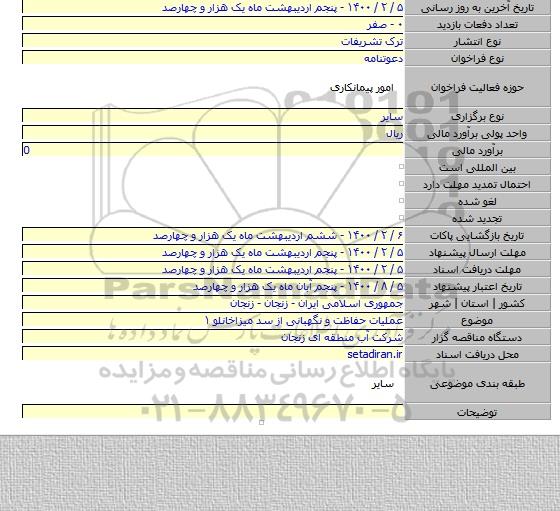 عملیات حفاظت و نگهبانی از سد میزاخانلو ۱