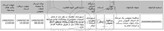 مناقصه عمومی یک مرحله ای اجرای کفپوش بتنی پارک بانوان خیابان رسالت و خیابان امام ره 