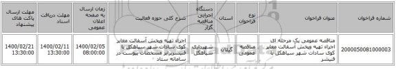مناقصه عمومی یک مرحله ای اجراء تهیه وپخش آسفالت معابر کوی سادات شهر سیاهکل با فنیشر