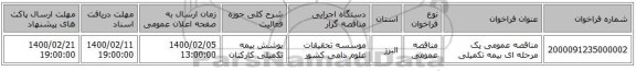 مناقصه عمومی یک مرحله ای بیمه تکمیلی