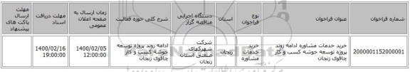 خرید خدمات مشاوره ادامه روند پروژه توسعه خوشه کسب و کار چاقوی زنجان 