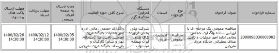 مناقصه عمومی یک مرحله ای با ارزیابی ساده واگذاری حجمی زمانی اداره امور عملیات و تامین غذای عملیاتی جایگاه مرزی تمرچین