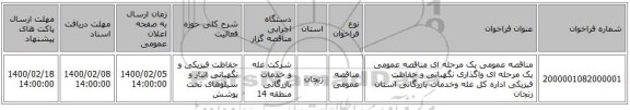 مناقصه عمومی یک مرحله ای مناقصه عمومی یک مرحله ای واگذاری نگهبانی و حفاظت فیزیکی اداره کل غله وخدمات بازرگانی استان زنجان