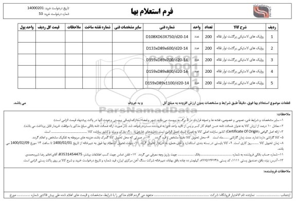 استعلام ​رولیک های لاستیکی برگشت نوار نقاله