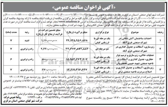 فراخوان مناقصه عمومی, مناقصه احداث ساختمان آتش نشانی و ...