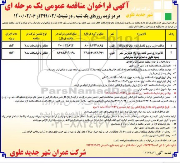 مناقصه، مناقصه بتن ریزی و تکمیل دیوار محوطه پاسگاه... 