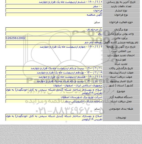 اصلاح و بهسازی ساختار شبکه (تبدیل شبکه سیمی به کابل خودنگهدار) به طول تقریبی ۱۹کیلومتر