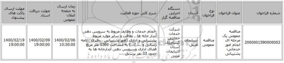 مناقصه عمومی یک مرحله ای انجام امور  خدماتی-پشتیبانی  