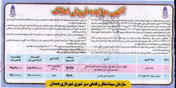 مزایده،مزایده فروش املاک با کاربری اداری تجاری 