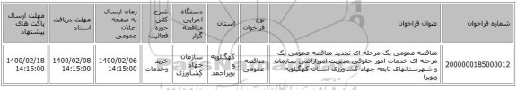 مناقصه عمومی یک مرحله ای تجدید مناقصه عمومی یک مرحله ای خدمات امور حقوقی مدیریت اموراراضی سازمان و شهرستانهای تابعه جهاد کشاورزی استان کهگیلویه وبویرا